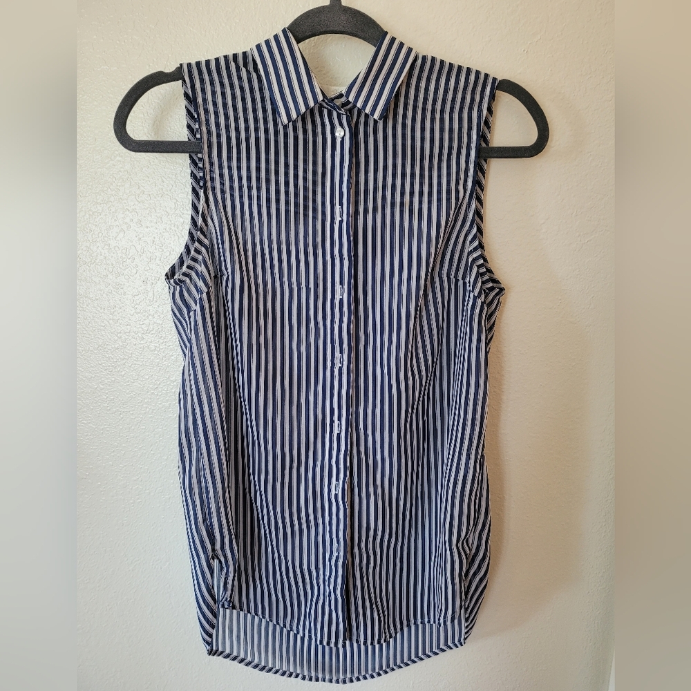 Semi-Sheer Navy/White Striped Blouse